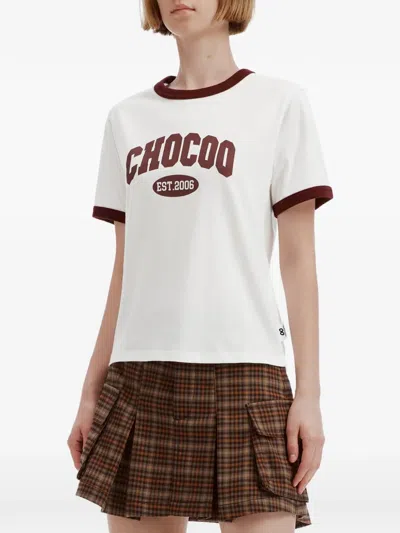 Chocoolate Logo-print Ringer T-shirt In White