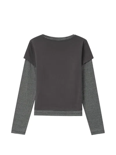 Chocoolate Layered-design Striped-sleeve T-shirt In Gray
