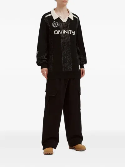 Five Cm Logo-intarsia Open-collar Sweater In Black