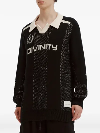 Five Cm Logo-intarsia Open-collar Sweater In Black