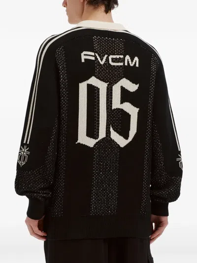 Five Cm Logo-intarsia Open-collar Sweater In Black