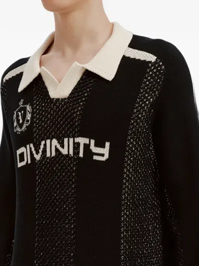 Five Cm Logo-intarsia Open-collar Sweater In Black