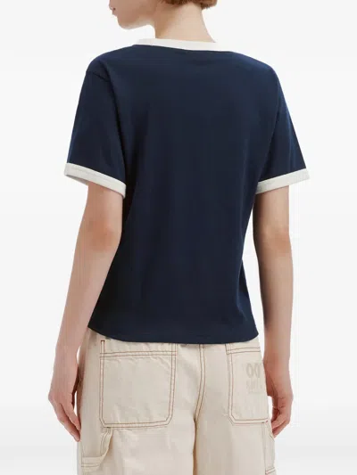 Chocoolate Logo-print Ringer T-shirt In Blue