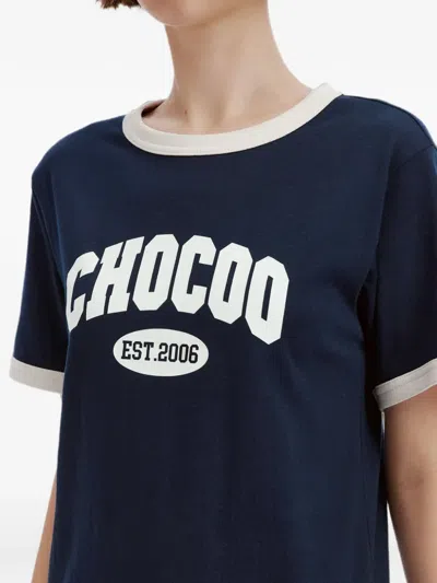 Chocoolate Logo-print Ringer T-shirt In Blue