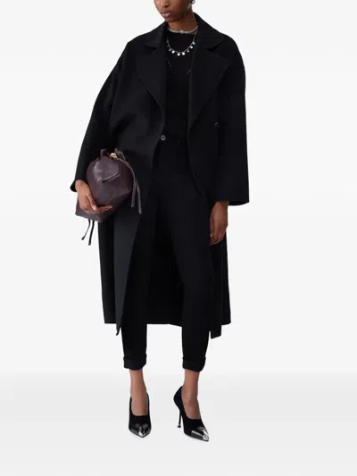Liu •jo Long Oversized Wool Coat In Black