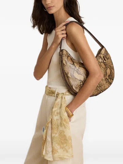 Ralph Lauren Python-embossed Large Tasha Shoulder Bag In Tan Multi In Brown