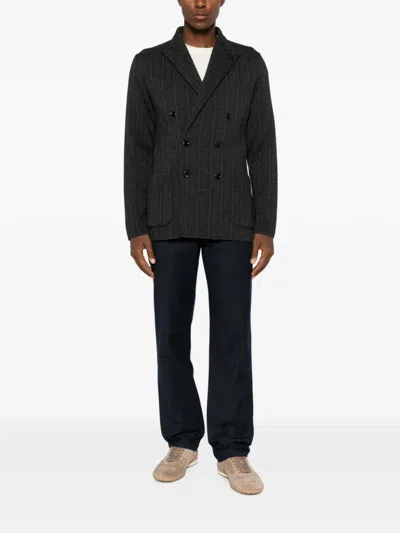 Lardini Herringbone Double-breasted Jacket In Gray