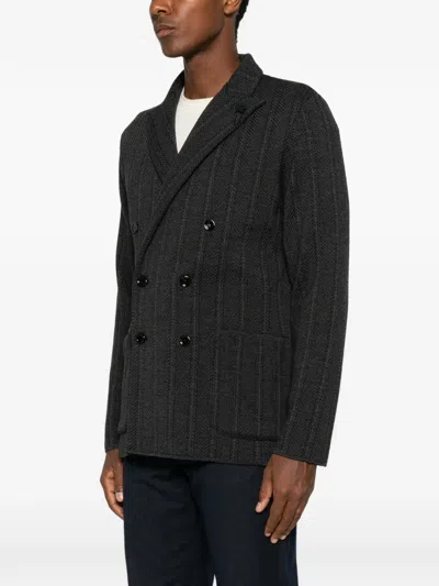 Lardini Herringbone Double-breasted Jacket In Gray