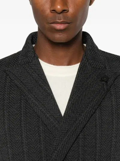 Lardini Herringbone Double-breasted Jacket In Gray
