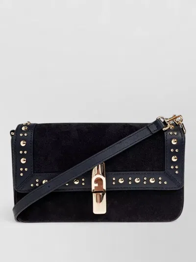 Furla Iride S Rectangular Suede Shoulder Bag In Black