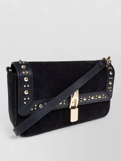Furla Iride S Rectangular Suede Shoulder Bag In Black