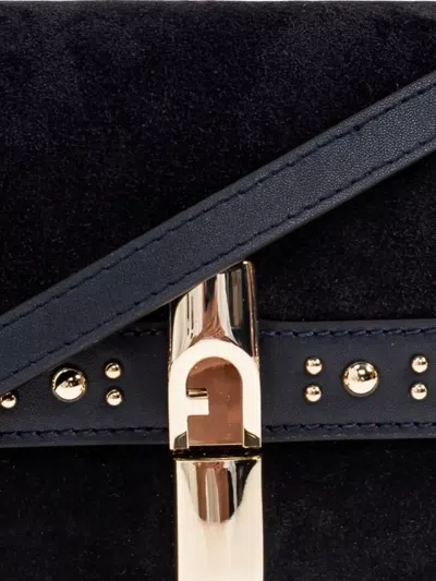 Furla Iride S Rectangular Suede Shoulder Bag In Black