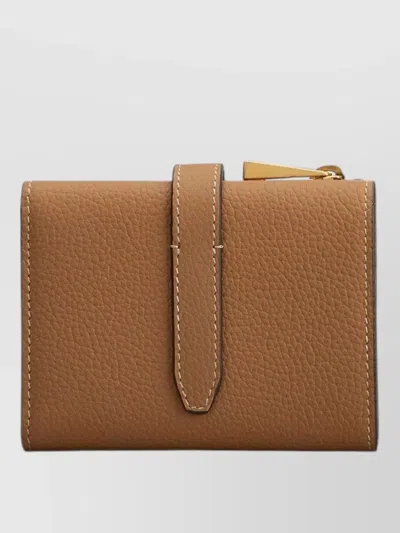 Tod's Tri Fold Leather Wallet Strap Mini Accessory In Brown