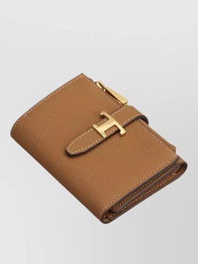 Tod's Tri Fold Leather Wallet Strap Mini Accessory In Brown