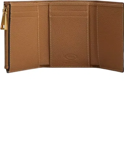 Tod's Tri Fold Leather Wallet Strap Mini Accessory In Brown