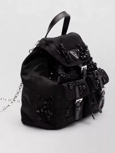 Prada Backpack Bead Embellishment Chain-link Shoulder Strap In Black