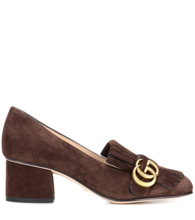 Shop Gucci Suede Loafer Pumps In Cocoa