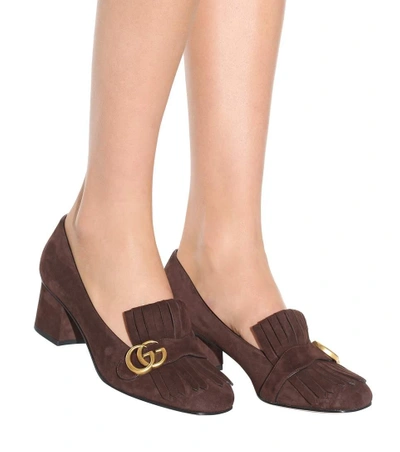 Shop Gucci Suede Loafer Pumps In Cocoa