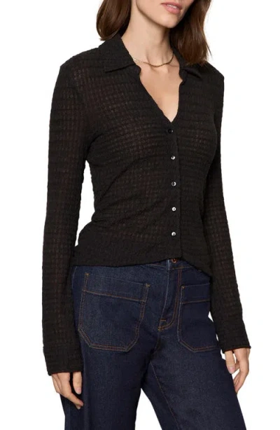 Sanctuary Juno Textured Button Front Top In Black