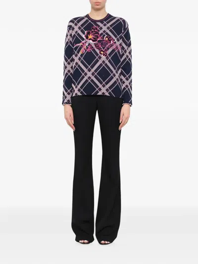 Kenzo Check-pattern Floral-embroidered Sweater In Multi