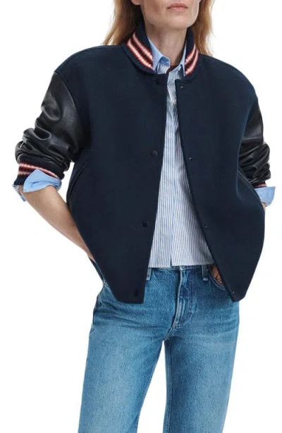 Rag & Bone Scarlet Wool Blend Varsity Jacket In Blue