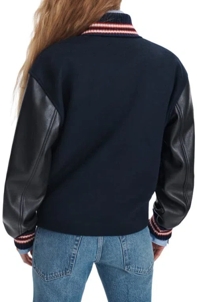 Rag & Bone Scarlet Wool Blend Varsity Jacket In Blue