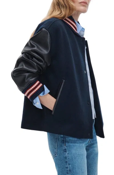Rag & Bone Scarlet Wool Blend Varsity Jacket In Blue