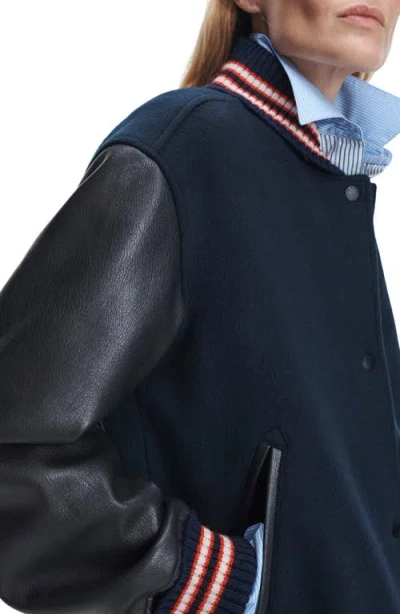 Rag & Bone Scarlet Wool Blend Varsity Jacket In Blue