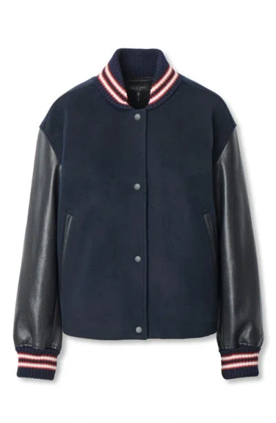 Rag & Bone Scarlet Wool Blend Varsity Jacket In Blue