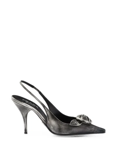 Prada Leather Slingback Pumps In Gray