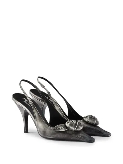Prada Leather Slingback Pumps In Gray