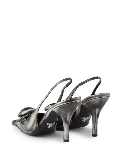 Prada Leather Slingback Pumps In Gray