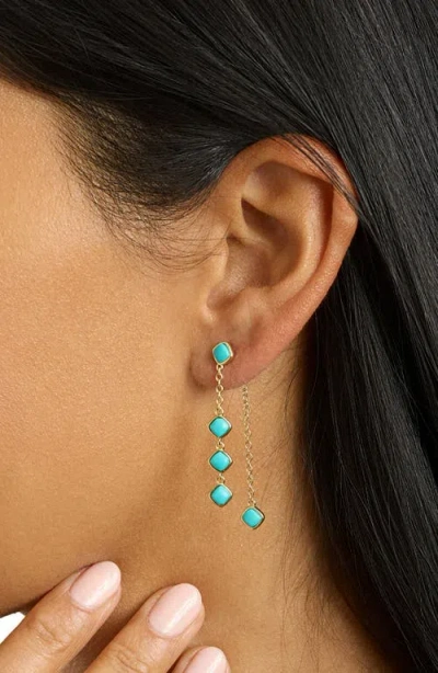Athra Luxe Front-back Chain Drop Earrings In Turquoise Gold