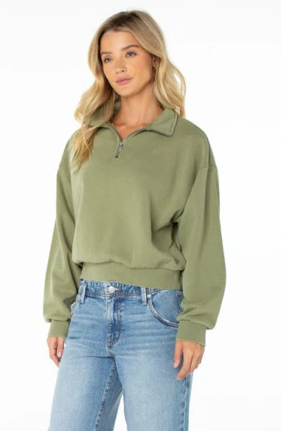 Roxy Half Moon Cotton Blend Quarter Zip Pullover In Green