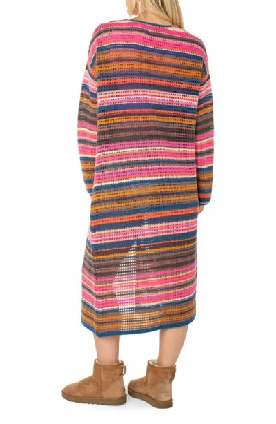 Roxy Sea Wind Longline Open Front Stripe Cardigan In Multi