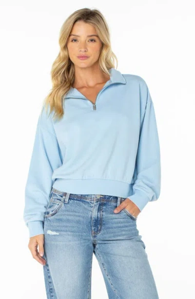 Roxy Half Moon Cotton Blend Quarter Zip Pullover In Blue