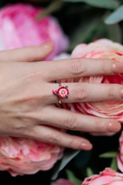 Bill Skinner Studio Wildflower Open Ring In Red