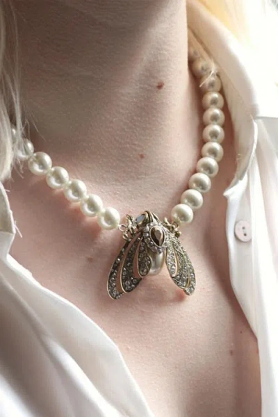 Bill Skinner Studio Moth Statement Necklace In Cream Pearl