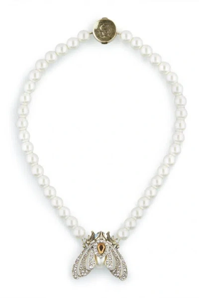 Bill Skinner Studio Moth Statement Necklace In Cream Pearl