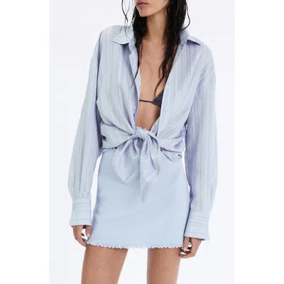Mango Oversize Stripe Button-up Shirt In Blue