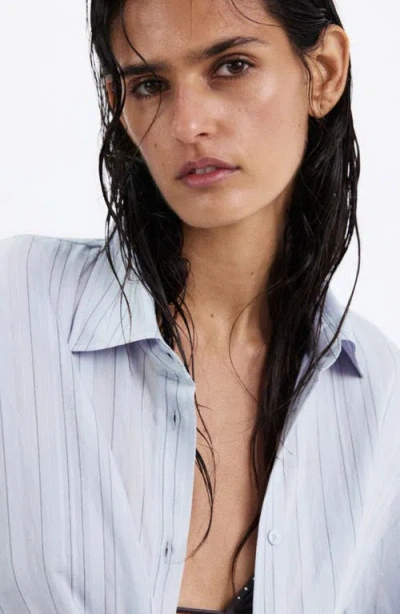 Mango Oversize Stripe Button-up Shirt In Blue