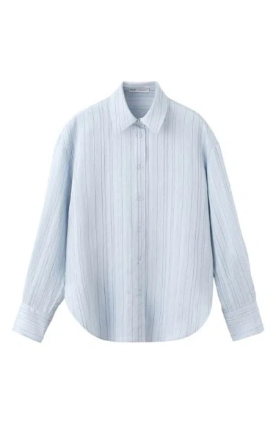 Mango Oversize Stripe Button-up Shirt In Blue