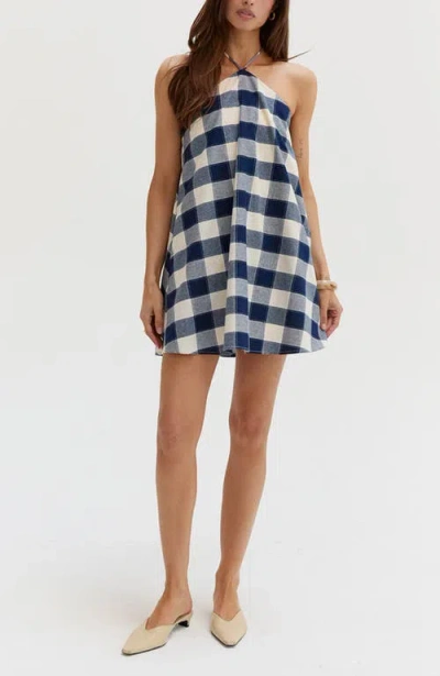 Crescent Gingham Halter Romper Dress In Multi