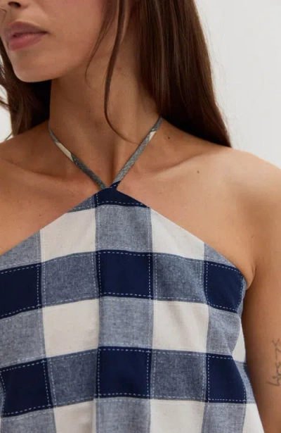 Crescent Gingham Halter Romper Dress In Multi
