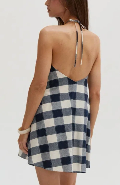Crescent Gingham Halter Romper Dress In Multi