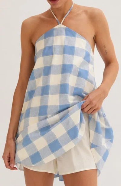 Crescent Gingham Halter Romper Dress In Multi