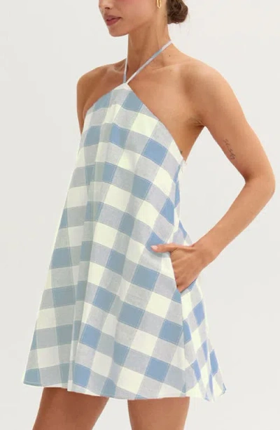 Crescent Gingham Halter Romper Dress In Multi