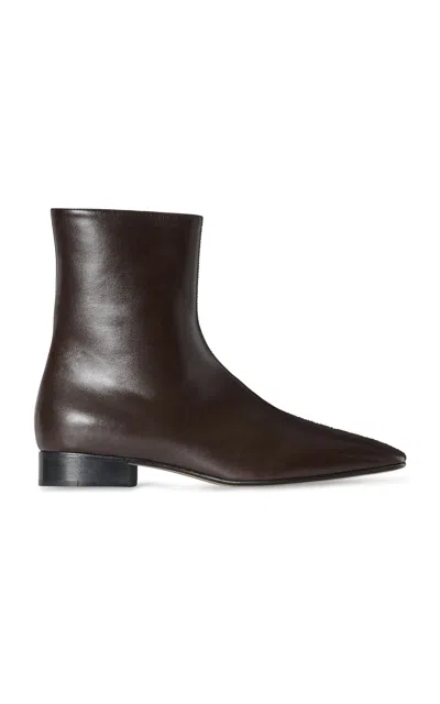 The Row Solid Color Leather Ankle Boots In Multi