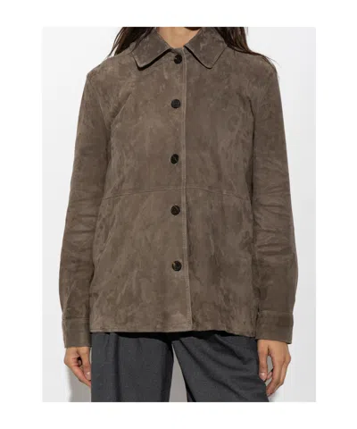 Arma Long-sleeve Leather Jacket In Brown