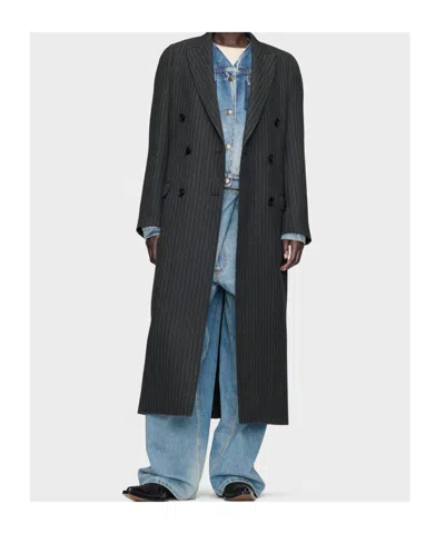 Maison Margiela Herringbone-pattern Double-breasted Coat In Black